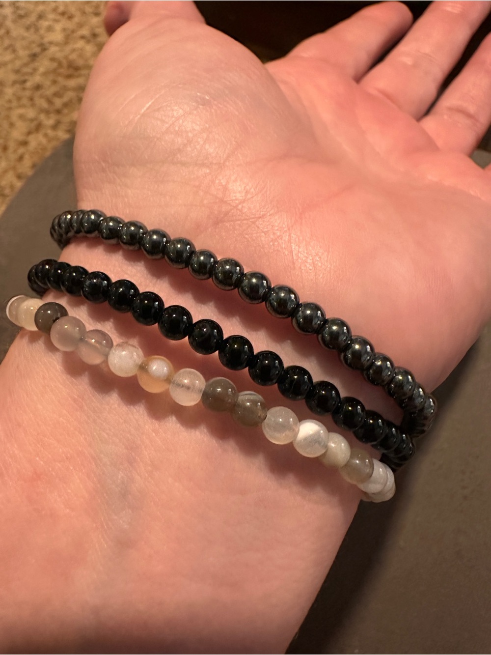 Beaded Bracelet Trio with Yin Yang Charm - Black & Neutral - Picture 7 of 7